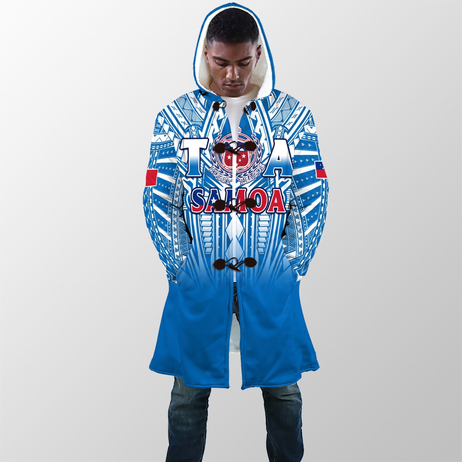 Samoa Rugby Cloaks Toa Samoa Polynesian Pacific Blue Version LT14 Unisex Blue - Polynesian Pride