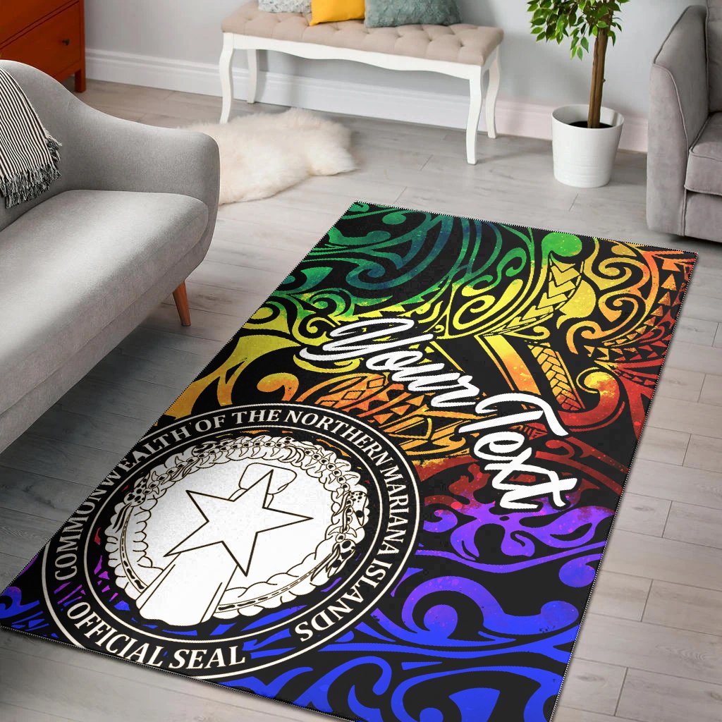 Northern Mariana Islands Custom Personalised Area Rug - Rainbow Polynesian Pattern Rainbow - Polynesian Pride