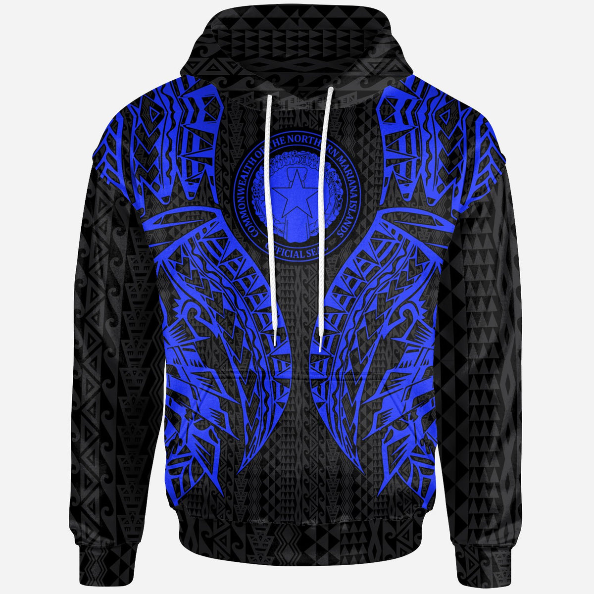 Northern Mariana Islands Hoodie Polynesian Lion Head Blue Style Unisex Blue - Polynesian Pride