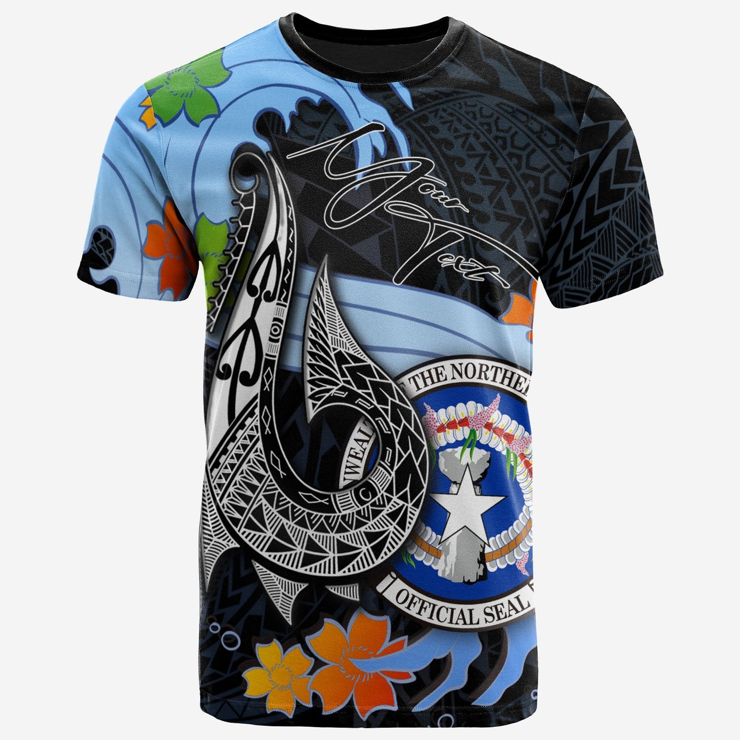 Northern Mariana Islands Custom T Shirt Fish Hooks And Wave Unisex Black - Polynesian Pride