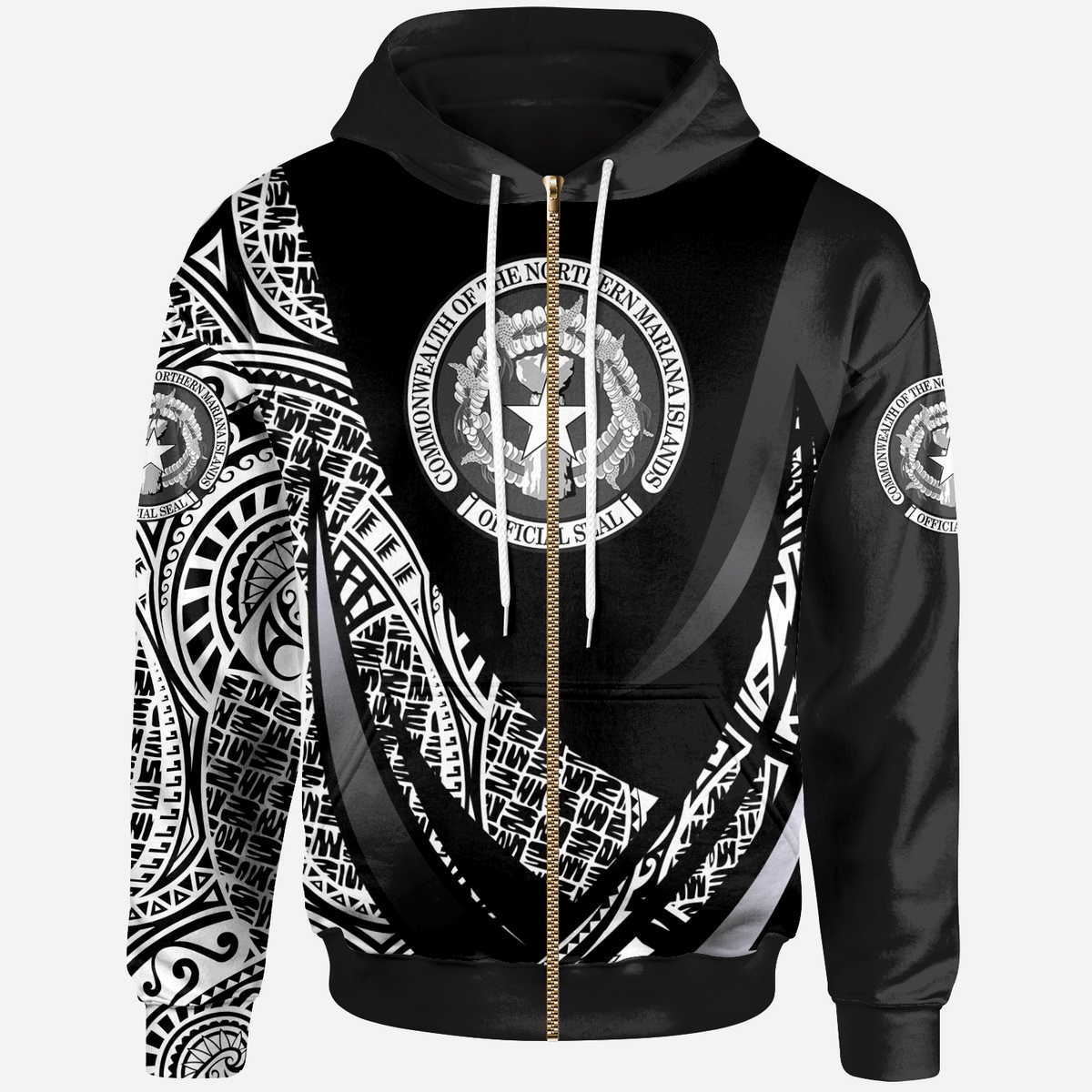 Northern Mariana Islands Zip Hoodie White Polynesian Patterns Sport Style Unisex Black - Polynesian Pride