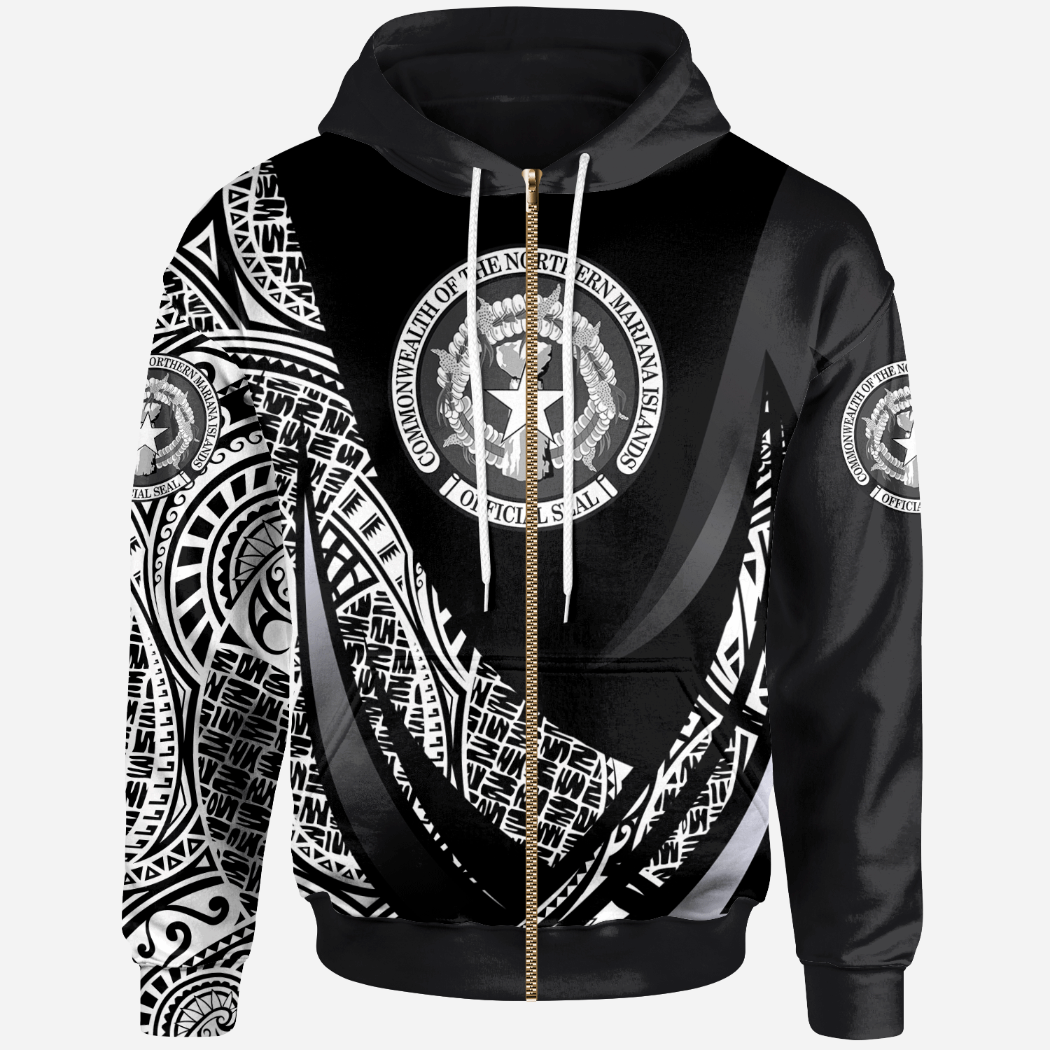 Northern Mariana Islands Zip Hoodie White Polynesian Patterns Sport Style Unisex Black - Polynesian Pride