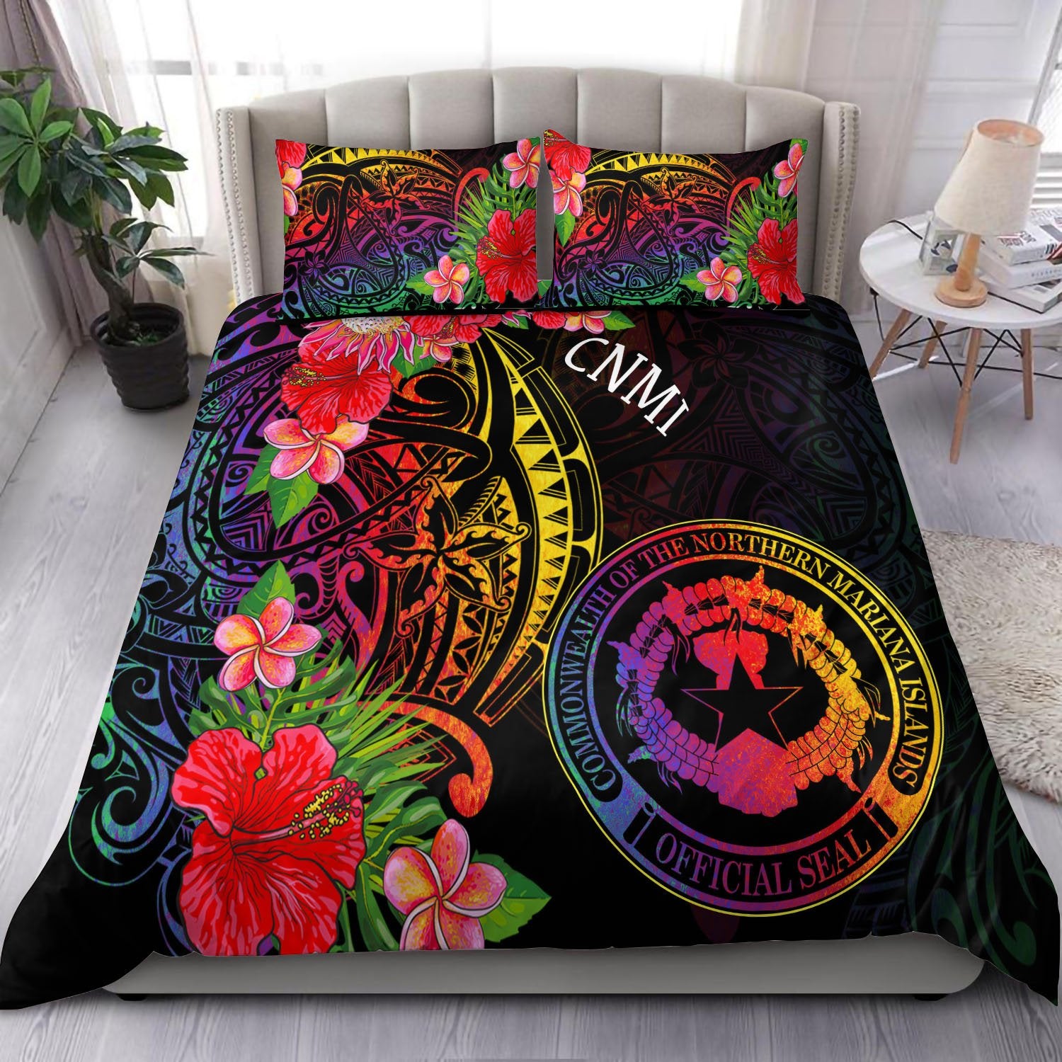 Northern Mariana Islands Bedding Set - Tropical Hippie Style Black - Polynesian Pride