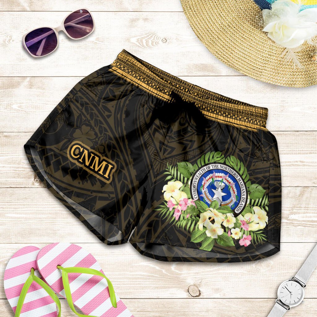 Northern Mariana Islands Women's Shorts - Polynesian Gold Patterns Collection Women Black - Polynesian Pride