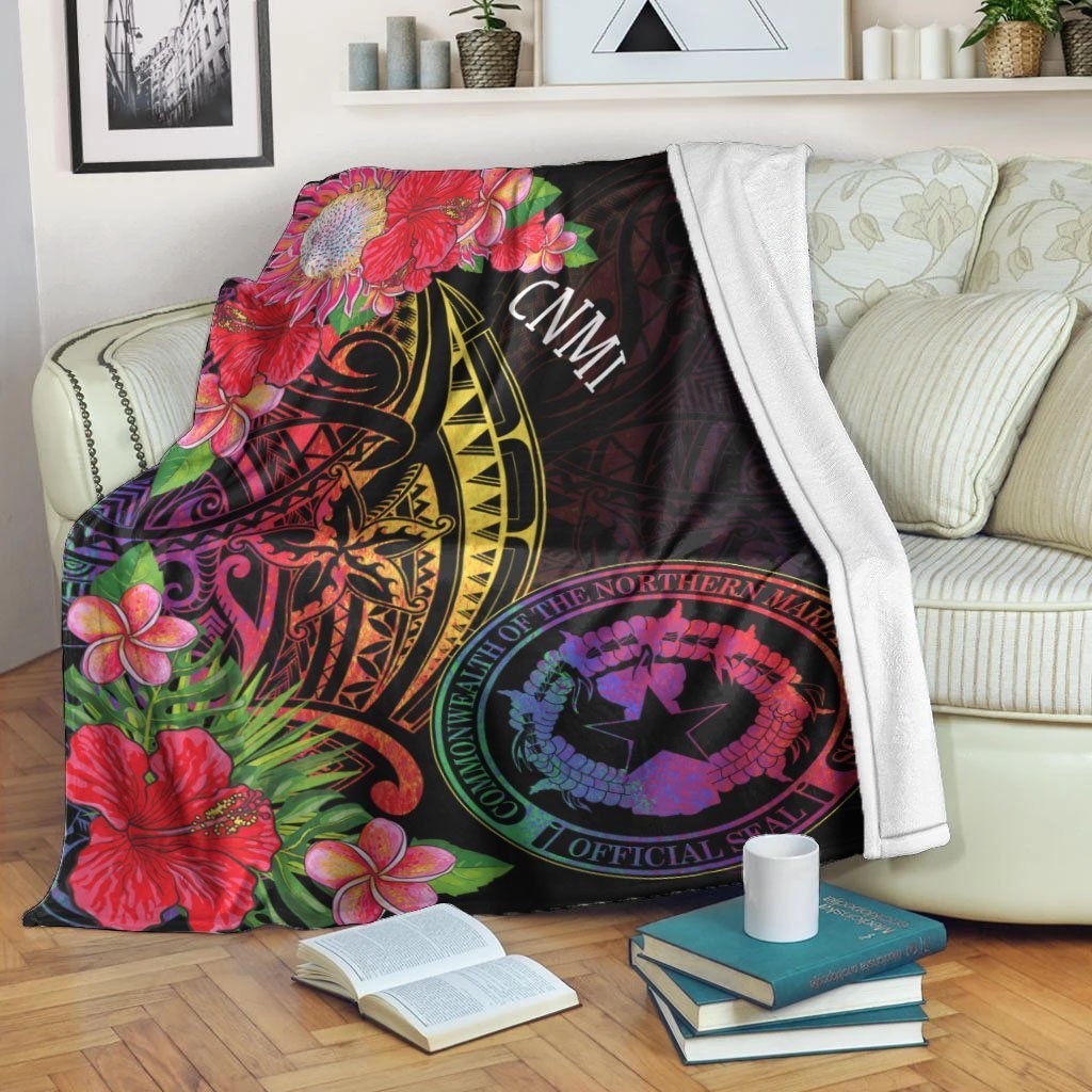 Northern Mariana Islands Premium Blanket - Tropical Hippie Style White - Polynesian Pride