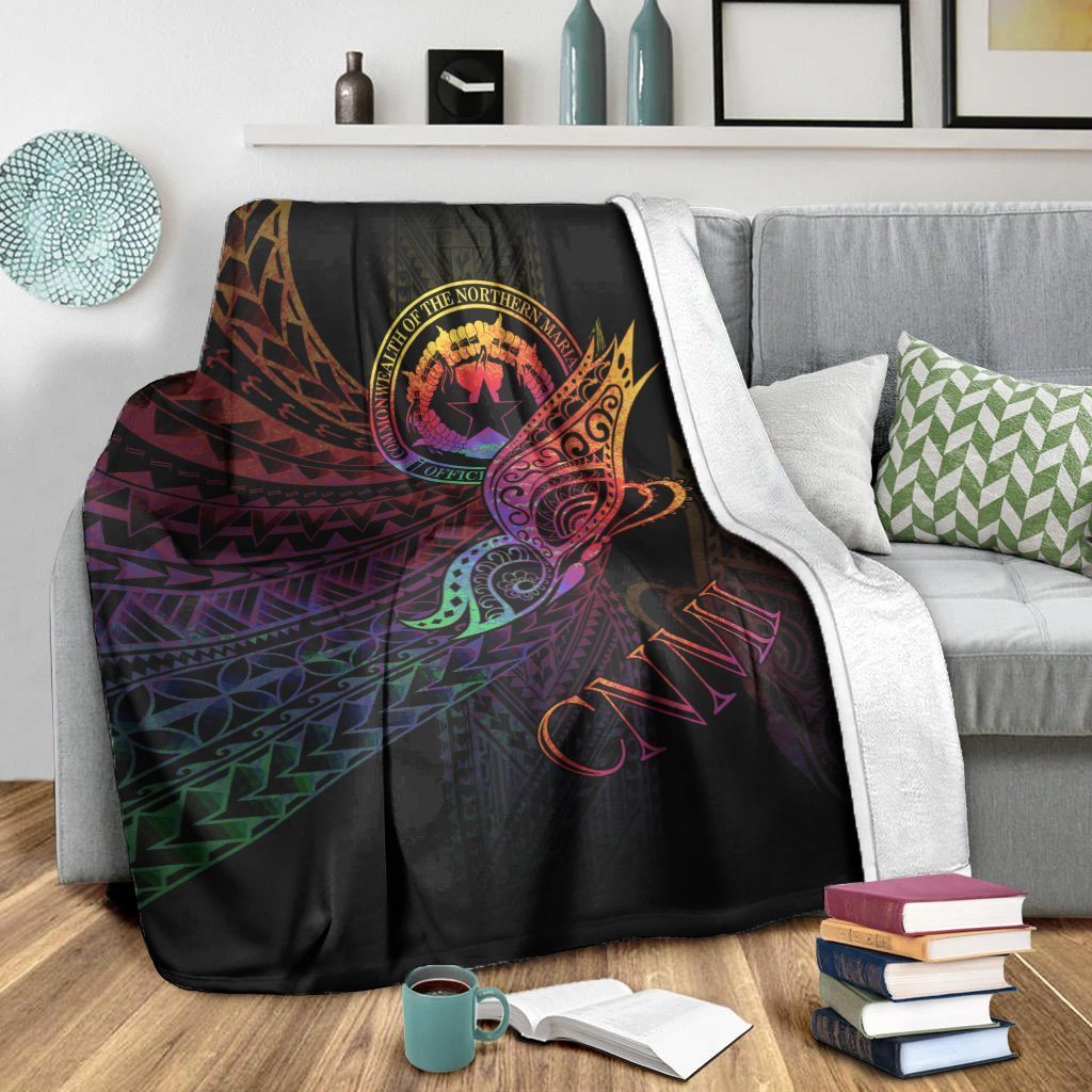 Northern Mariana Islands Premium Blanket - Butterfly Polynesian Style - Polynesian Pride
