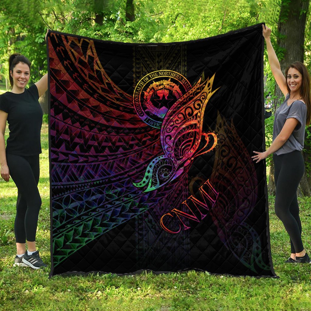 Northern Mariana Islands Premium Quilt - Butterfly Polynesian Style Black - Polynesian Pride