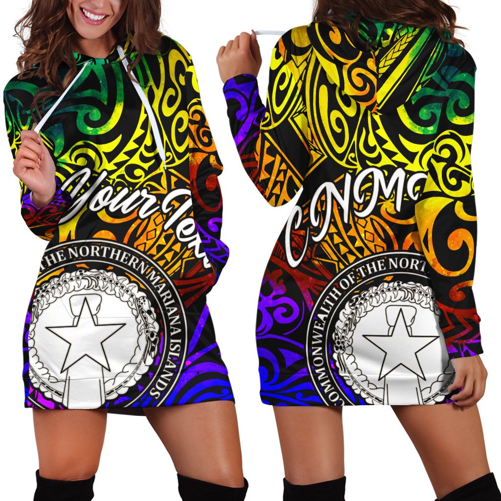 Northern Mariana Islands Custom Personalised Hoodie Dress - Rainbow Polynesian Pattern Rainbow - Polynesian Pride