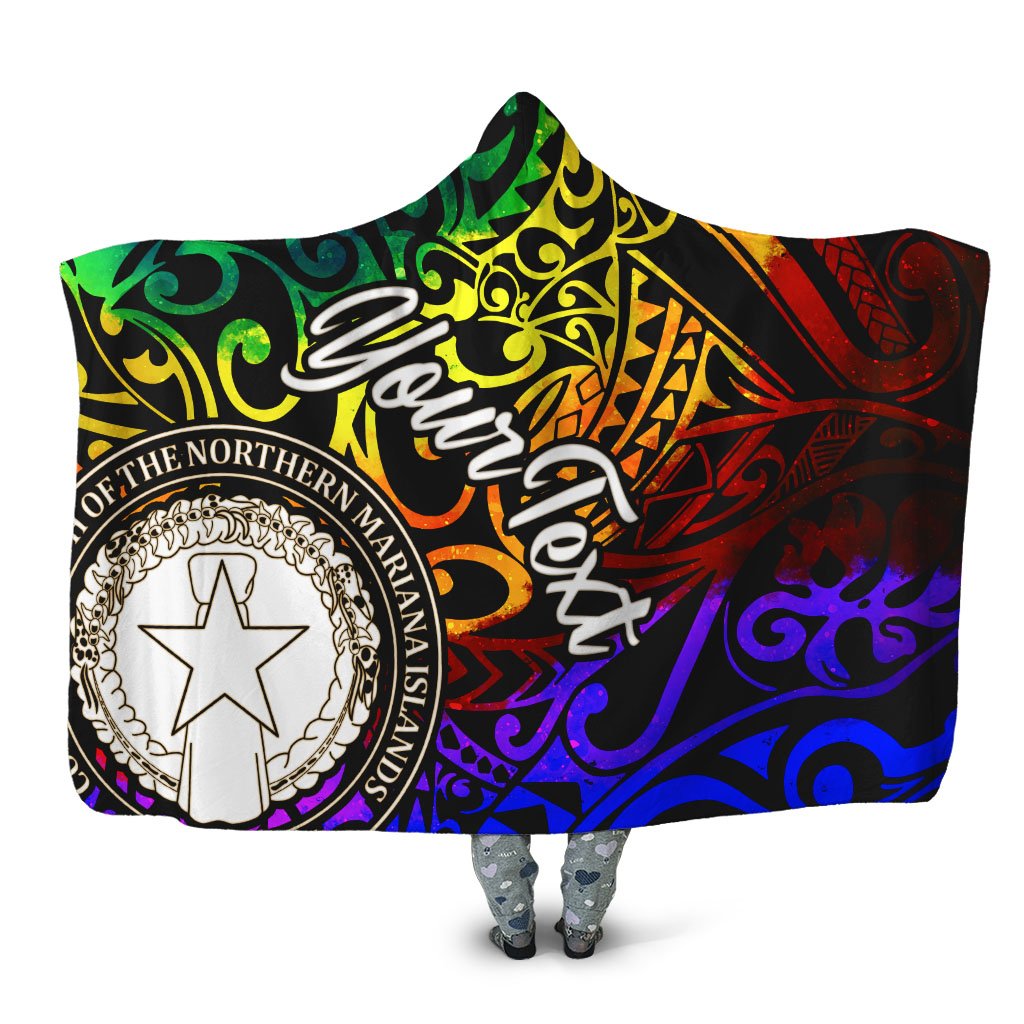 Northern Mariana Islands Custom Personalised Hooded Blanket - Rainbow Polynesian Pattern Hooded Blanket Rainbow - Polynesian Pride