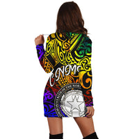 Northern Mariana Islands Women Hoodie Dress - Rainbow Polynesian Pattern - Polynesian Pride