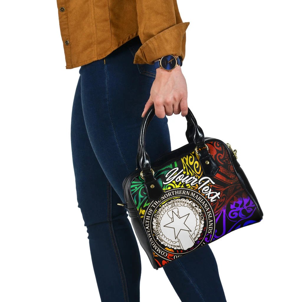 Northern Mariana Islands Custom Personalised Shoulder Handbag - Rainbow Polynesian Pattern - Polynesian Pride