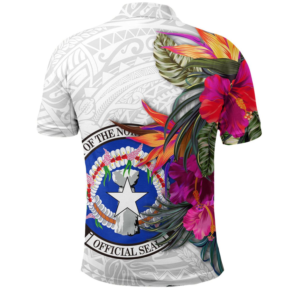 Northern Mariana Islands Polo Shirt Polynesian Hibiscus White Pattern - Polynesian Pride