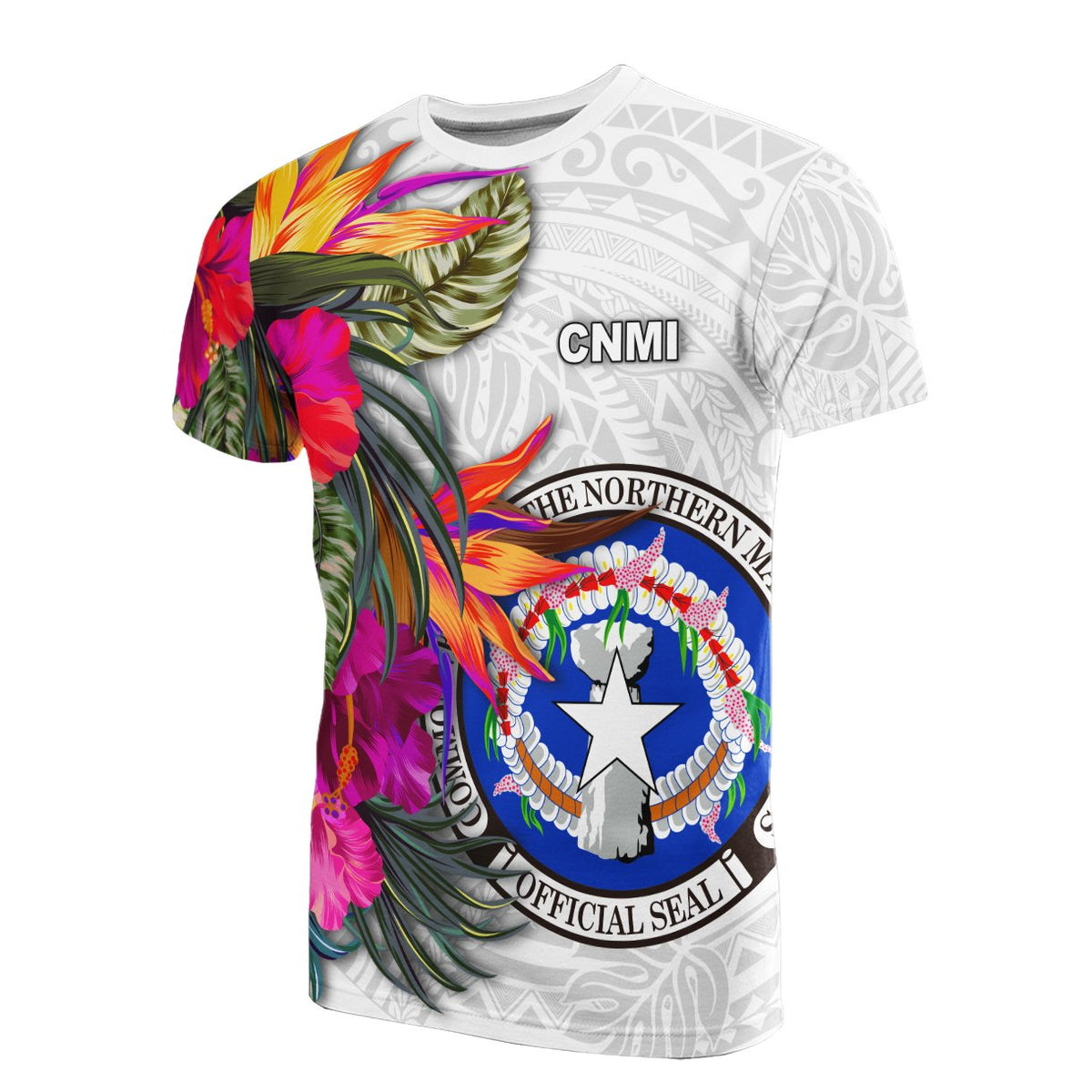 Northern Mariana Islands T Shirt Polynesian Hibiscus White Pattern Unisex White - Polynesian Pride