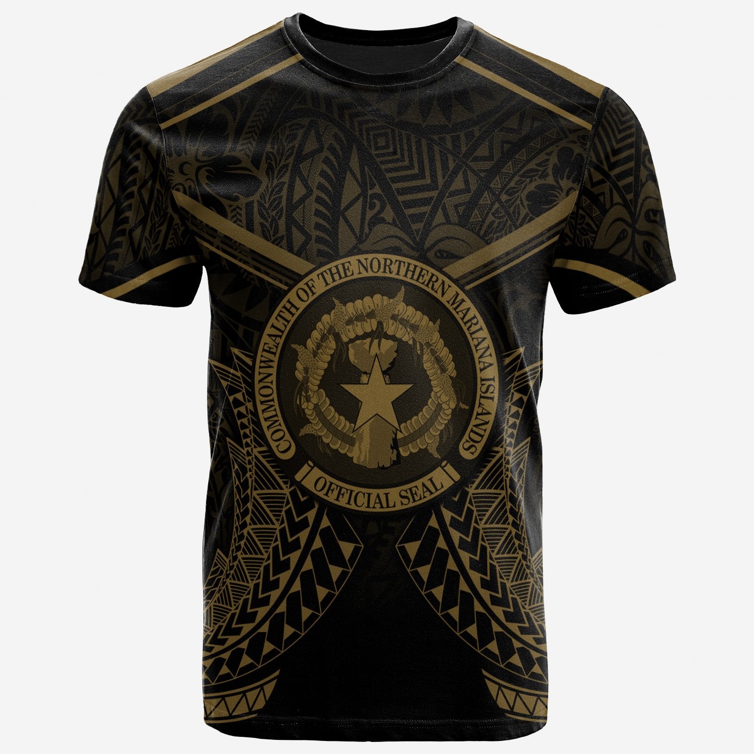 Northern Mariana Islands T Shirt Northern Mariana Islands Seal With Gold Line Style Unisex Black - Polynesian Pride