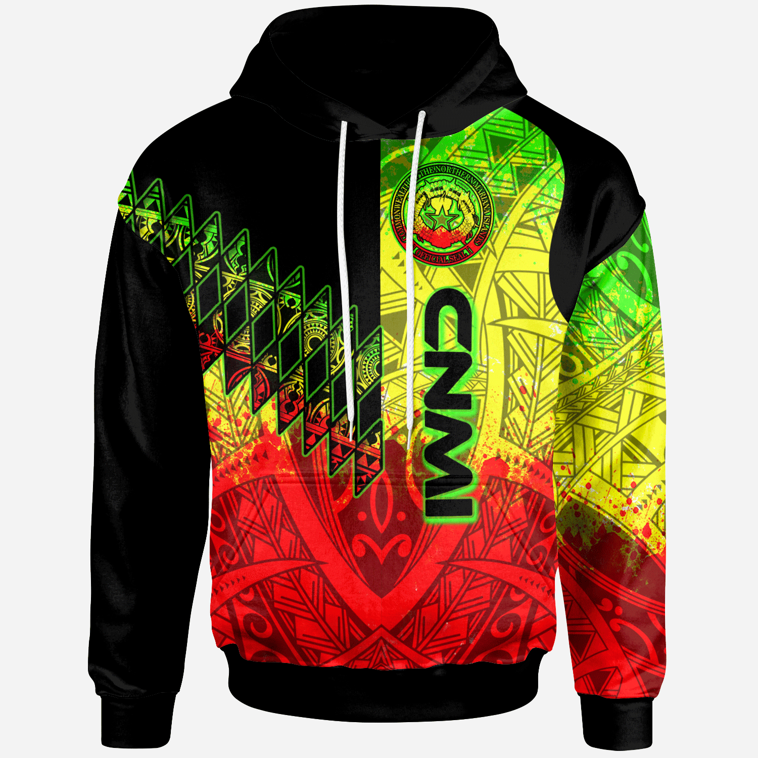 Northern Mariana Islands Hoodie Reggage Color Symmetry Style Unisex Black - Polynesian Pride