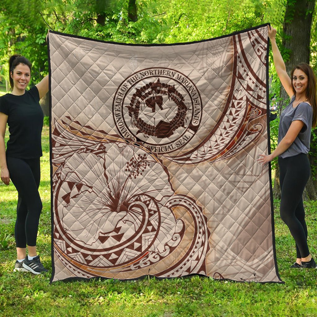 Northern Mariana Islands Premium Quilt - Hibiscus Flowers Vintage Style Nude - Polynesian Pride