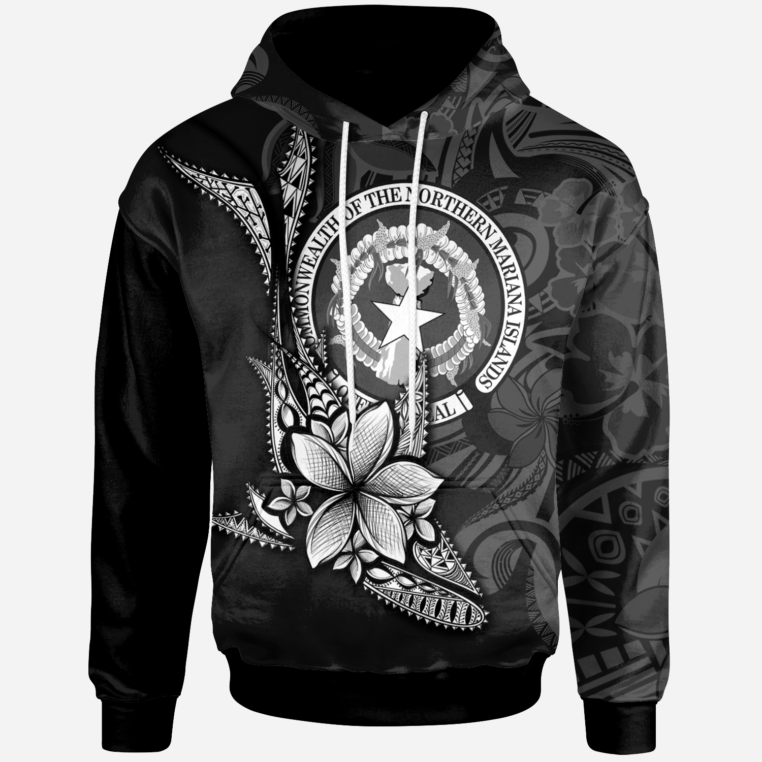 Northern Mariana Islands Hoodie Fish With Plumeria Flowers Style Unisex Black - Polynesian Pride