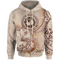 Northern Mariana Islands Zip Hoodie Hibiscus Flowers Vintage Style Unisex Nude - Polynesian Pride