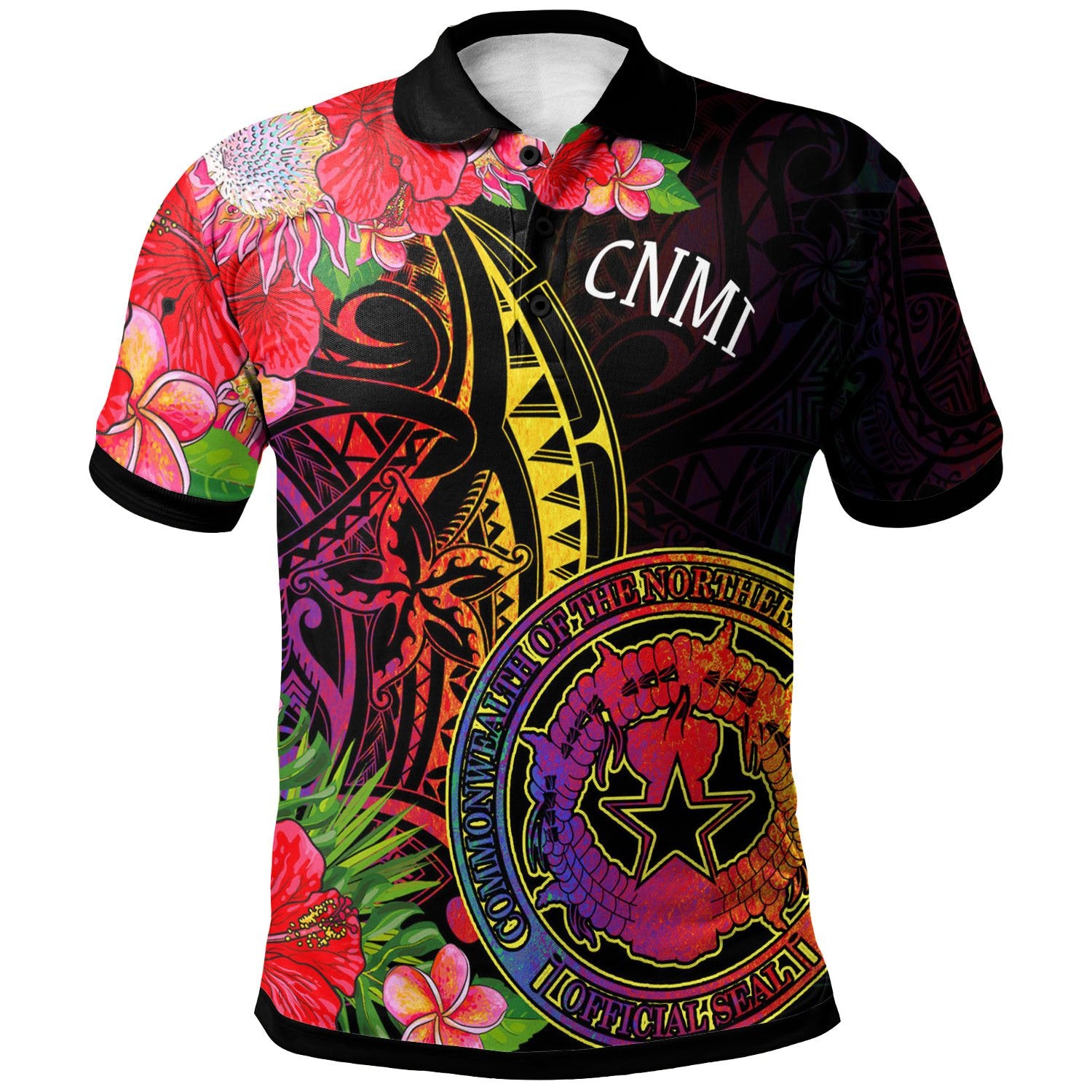 Northern Mariana Islands Polo Shirt Tropical Hippie Style Unisex Black - Polynesian Pride