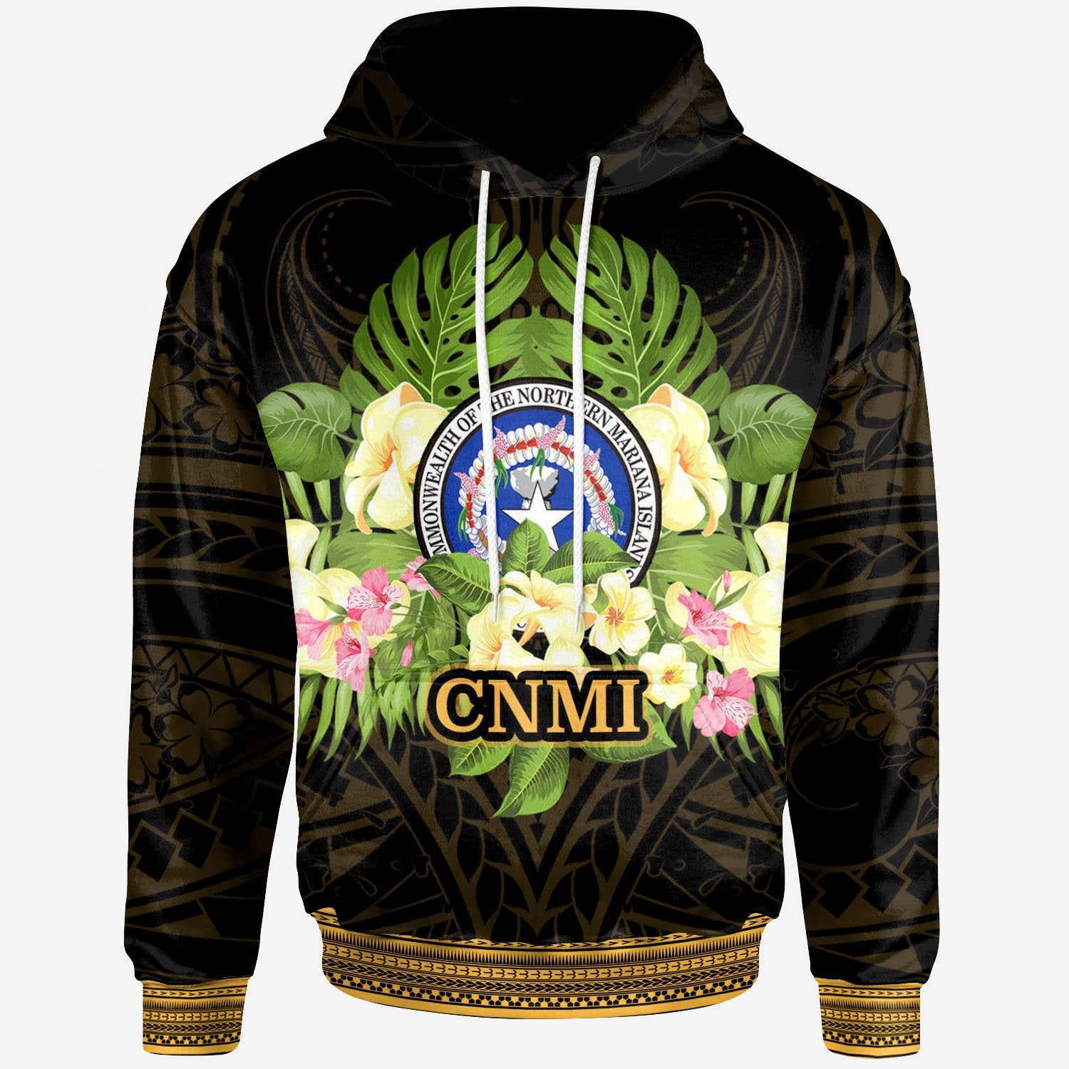 Northern Mariana Islands Hoodie Polynesian Gold Patterns Collection Unisex Black - Polynesian Pride