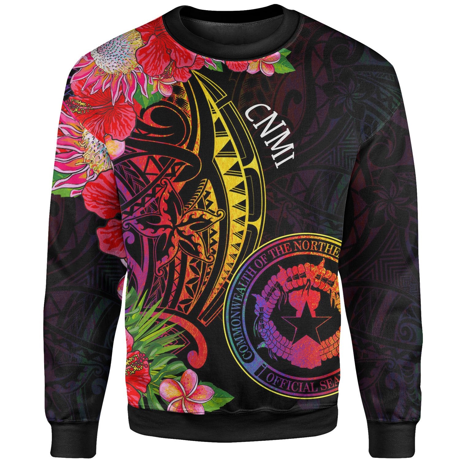 Northern Mariana Islands Sweatshirt - Tropical Hippie Style Unisex Black - Polynesian Pride