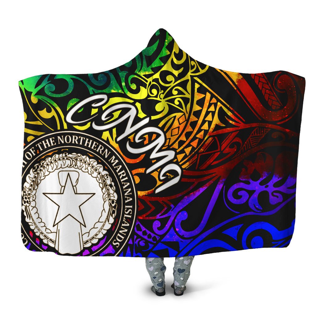 Northern Mariana Islands Hooded Blanket - Rainbow Polynesian Pattern Hooded Blanket Rainbow - Polynesian Pride