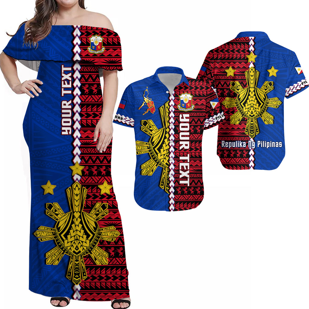 Custom Philippines Matching Dress and Hawaiian Shirt Pilipinas Sun Mix Polynesian Pattern LT14 Red - Polynesian Pride