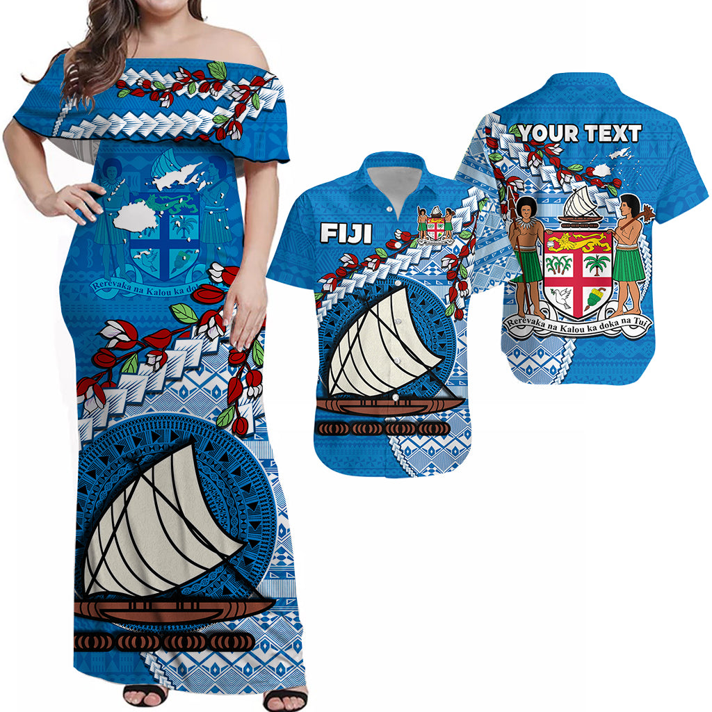 Custom Polynesian Matching Hawaiian Shirt and Dress Fijian Drua Mix Tagimaucia Flower Blue Style LT14 Blue - Polynesian Pride