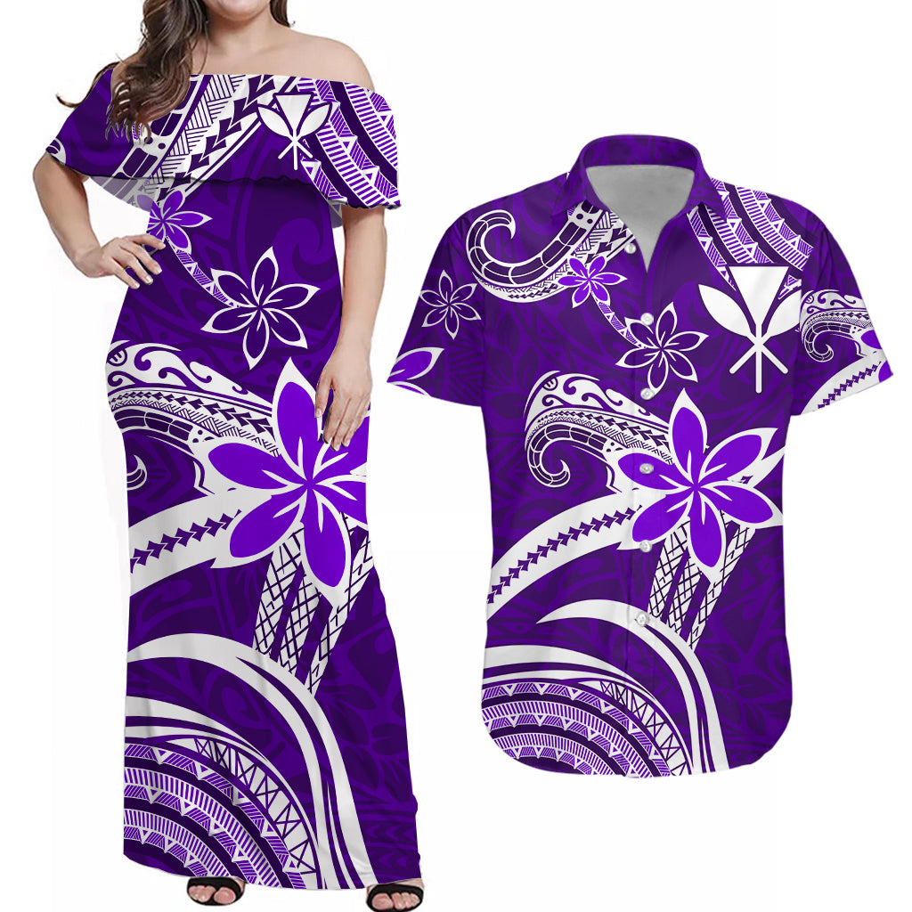 Custom Polynesian Matching Hawaiian Outfits For Couples Hawaii Flowers Wave Purple LT13 Purple - Polynesian Pride