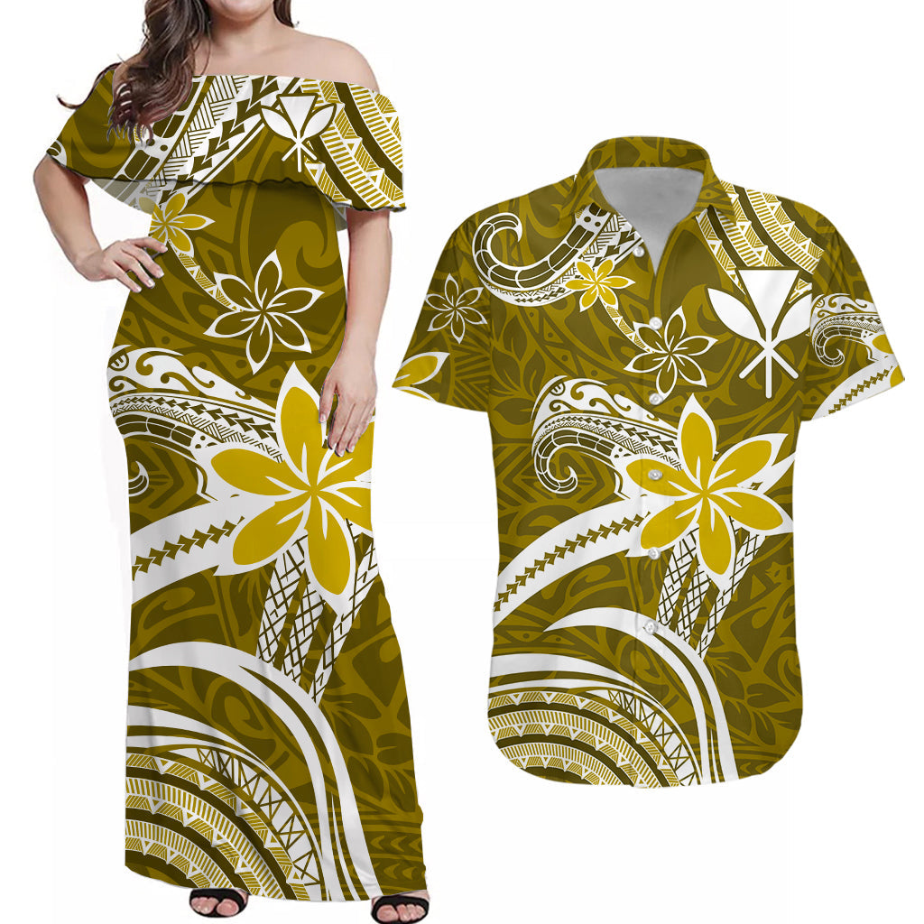 Custom Polynesian Matching Hawaiian Outfits For Couples Hawaii Flowers Wave Gold LT13 Gold - Polynesian Pride