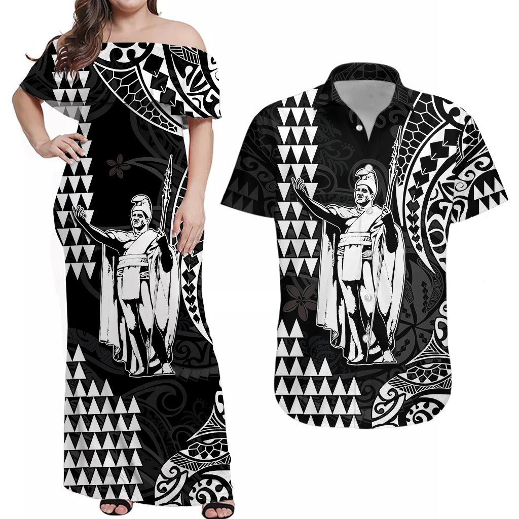 Custom King Kamehameha Matching Hawaiian Outfits For Couples with Polynesian Tribal Black LT13 Black - Polynesian Pride