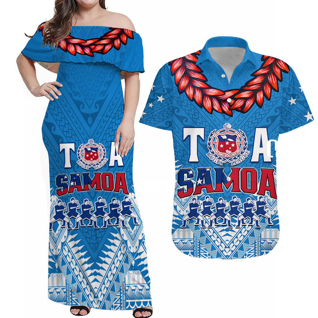 Toa Samoa Rugby Matching Dress and Hawaiian Shirt Manu Siva Tau Style Ulafala LT13 Blue - Polynesian Pride