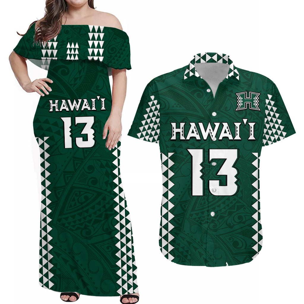 (Custom Text And Number) Hawaii Football Matching Dress and Hawaiian Shirt Kakau Warrior Be Stronger LT13 Green - Polynesian Pride