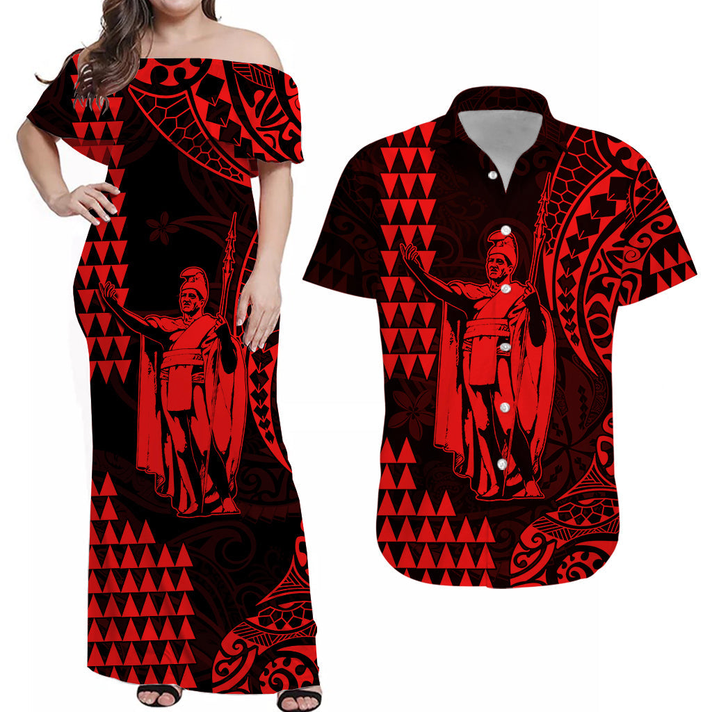 Custom King Kamehameha Matching Hawaiian Outfits For Couples with Polynesian Tribal Red LT13 Red - Polynesian Pride