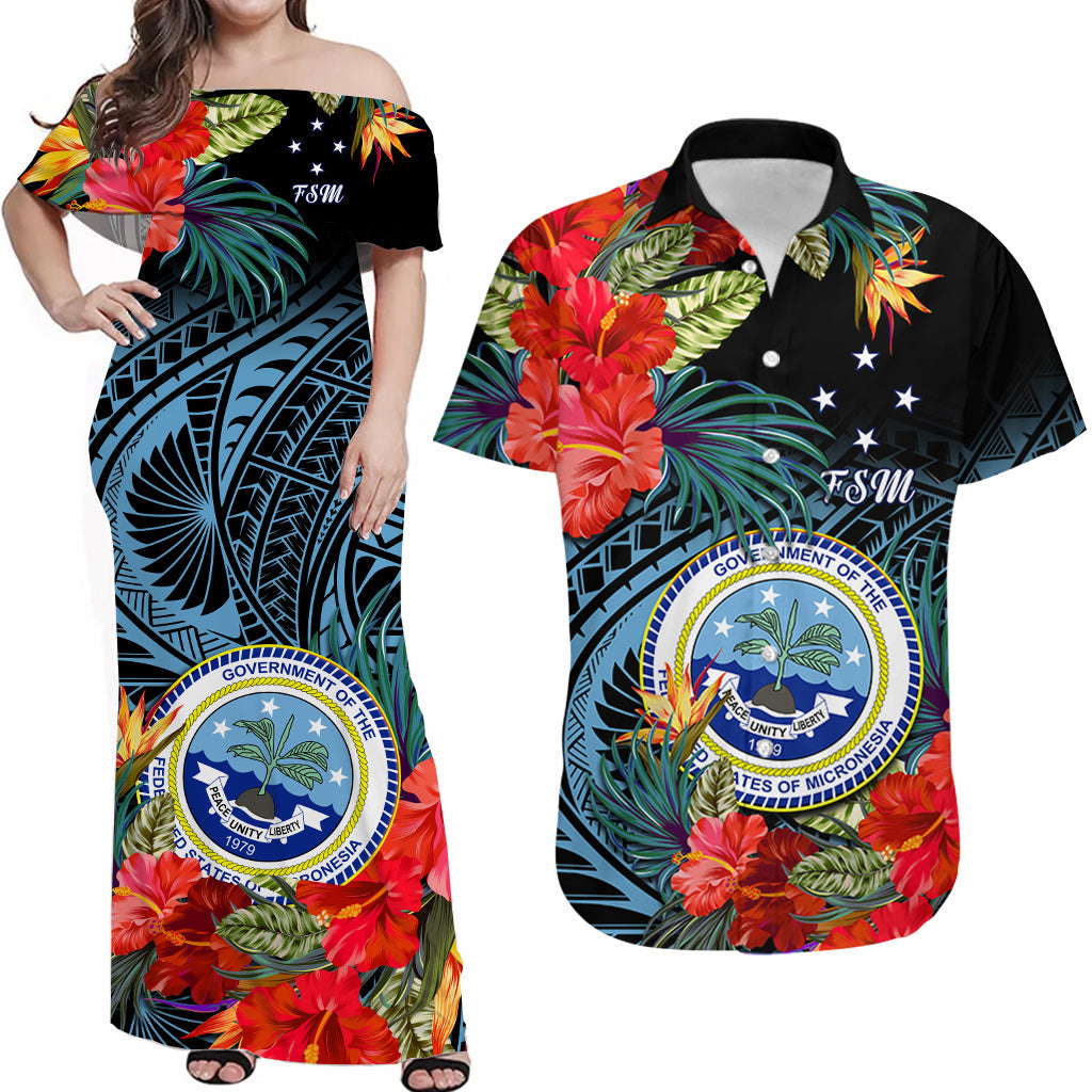 Custom Federated States of Micronesia Matching Hawaiian Shirt and Dress Polynesian Hibiscus Flowers LT14 Black - Polynesian Pride