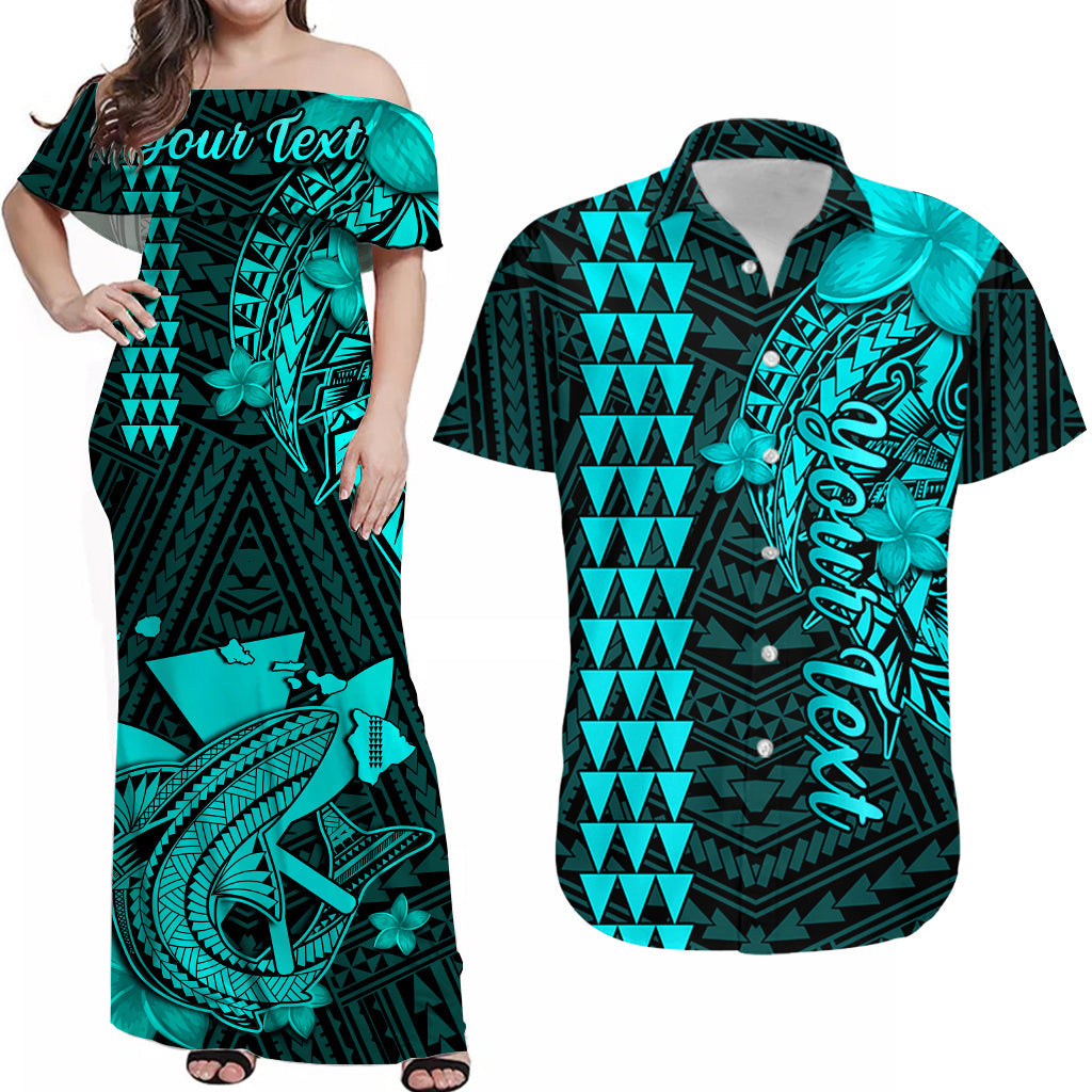 Custom Hawaii Matching Hawaiian Shirt and Dress Kakau Kanaka Maoli Combine Polynesian Shark Ver.04 LT14 Turquoise - Polynesian Pride