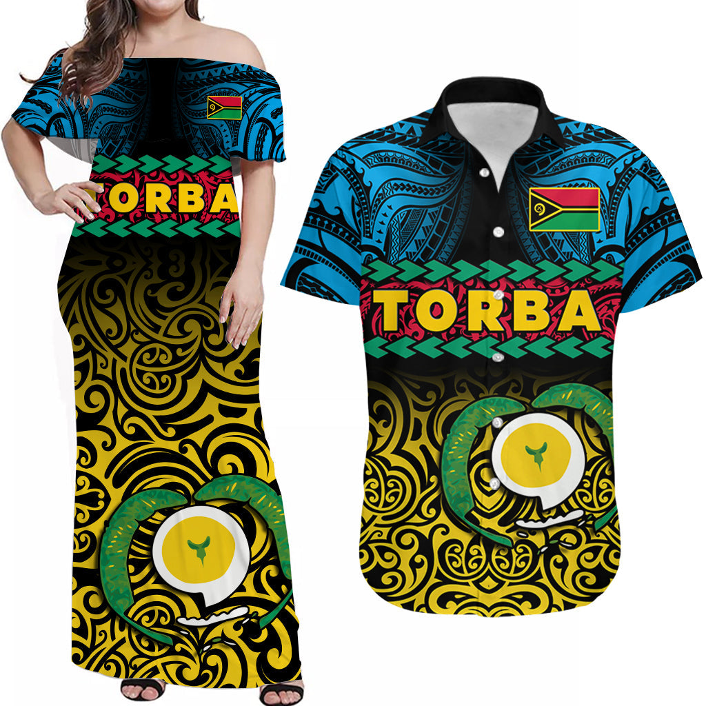 Custom Matching Hawaiian Shirt and Dress Torba Province Vanuatu Pig Tusk Polynesian Flag Style LT14 Black - Polynesian Pride