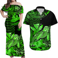 Custom Hawaii Monk Seal Matching Dress and Hawaiian Shirt Kakau with Kanaka Green LT14 Green - Polynesian Pride