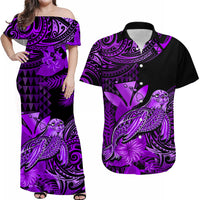 Custom Hawaii Monk Seal Matching Dress and Hawaiian Shirt Kakau with Kanaka Purple LT14 Purple - Polynesian Pride