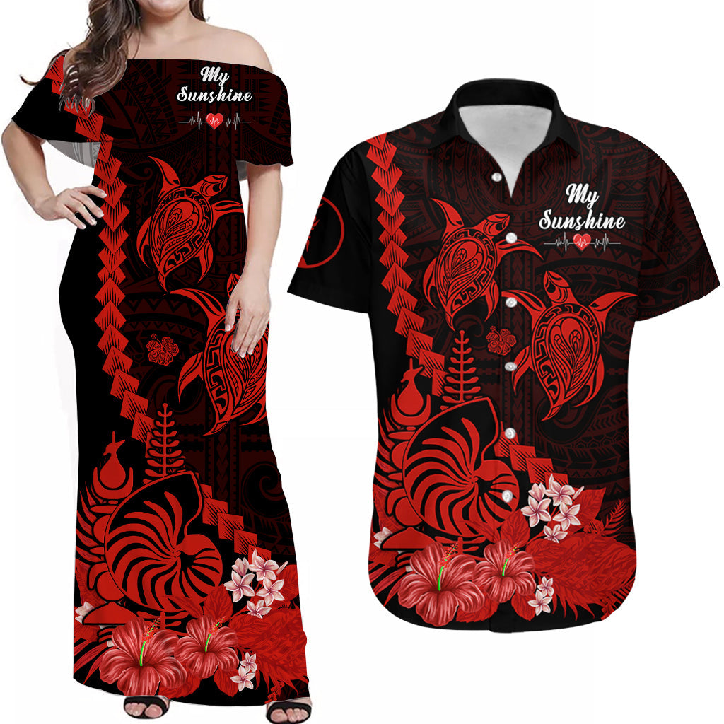 Custom New Caledonia Valentine Couple Matching Dress and Hawaiian Shirt My Sunshine Polynesia Turtle Red LT14 Red - Polynesian Pride