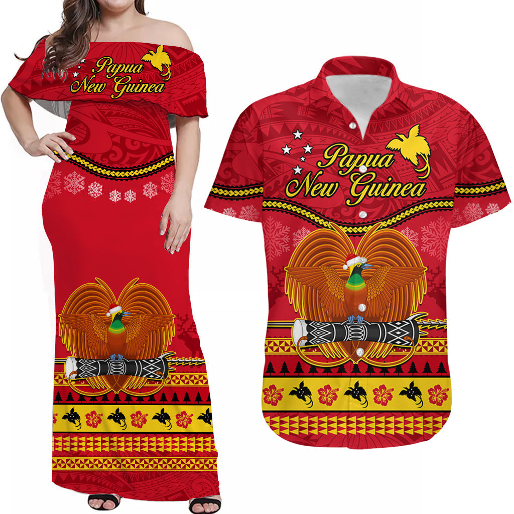 Christmas Papua New Guinea Matching Dress and Hawaiian Shirt Bird Of Paradise Bikpela Hamamas Blong Dispela Krismas LT14 Red - Polynesian Pride