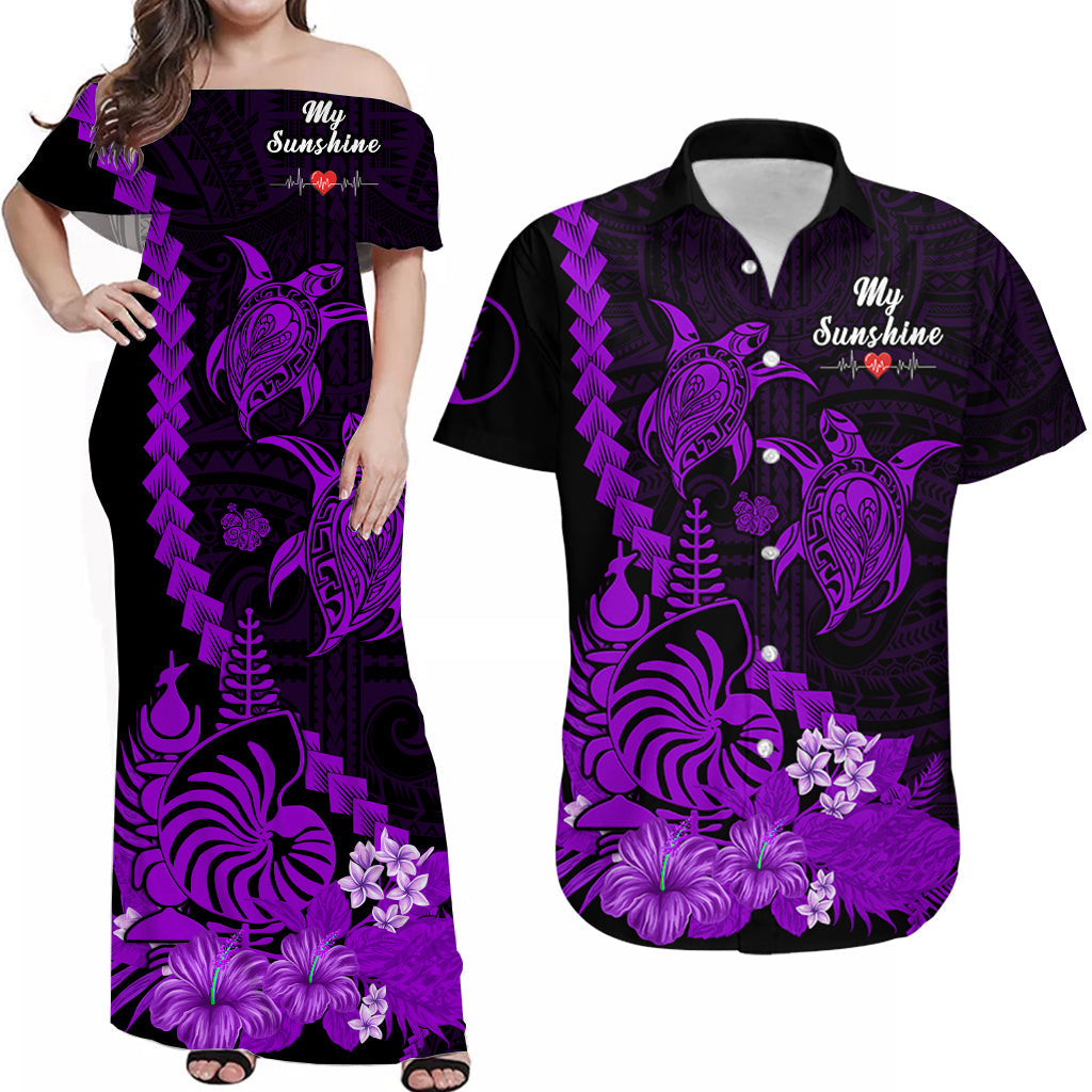 Custom New Caledonia Valentine Couple Matching Dress and Hawaiian Shirt My Sunshine Polynesia Turtle Purple LT14 Purple - Polynesian Pride