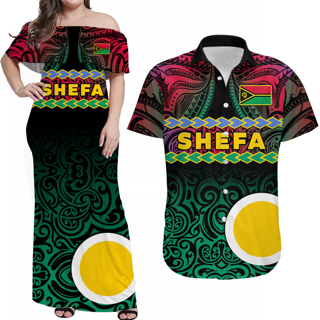 Custom Matching Hawaiian Shirt and Dress Shefa Province Vanuatu Pig Tusk Polynesian Flag Style LT14 Black - Polynesian Pride