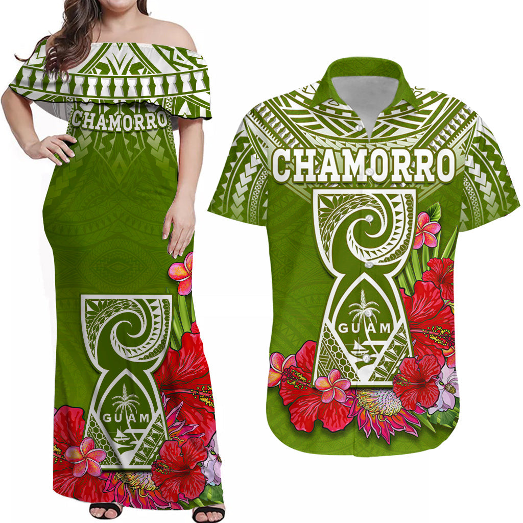 Custom Guam Chamorro Matching Hawaiian Shirt and Dress Guaman Latte Stone Tropical Flowers Green Version LT14 Green - Polynesian Pride