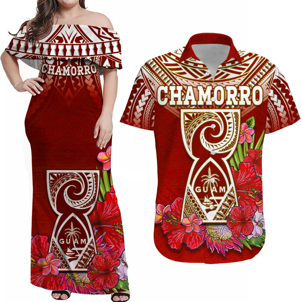 Custom Guam Matching Hawaiian Shirt and Dress Chamorro Guaman Latte Stone Tropical Flowers Red Version LT14 Red - Polynesian Pride