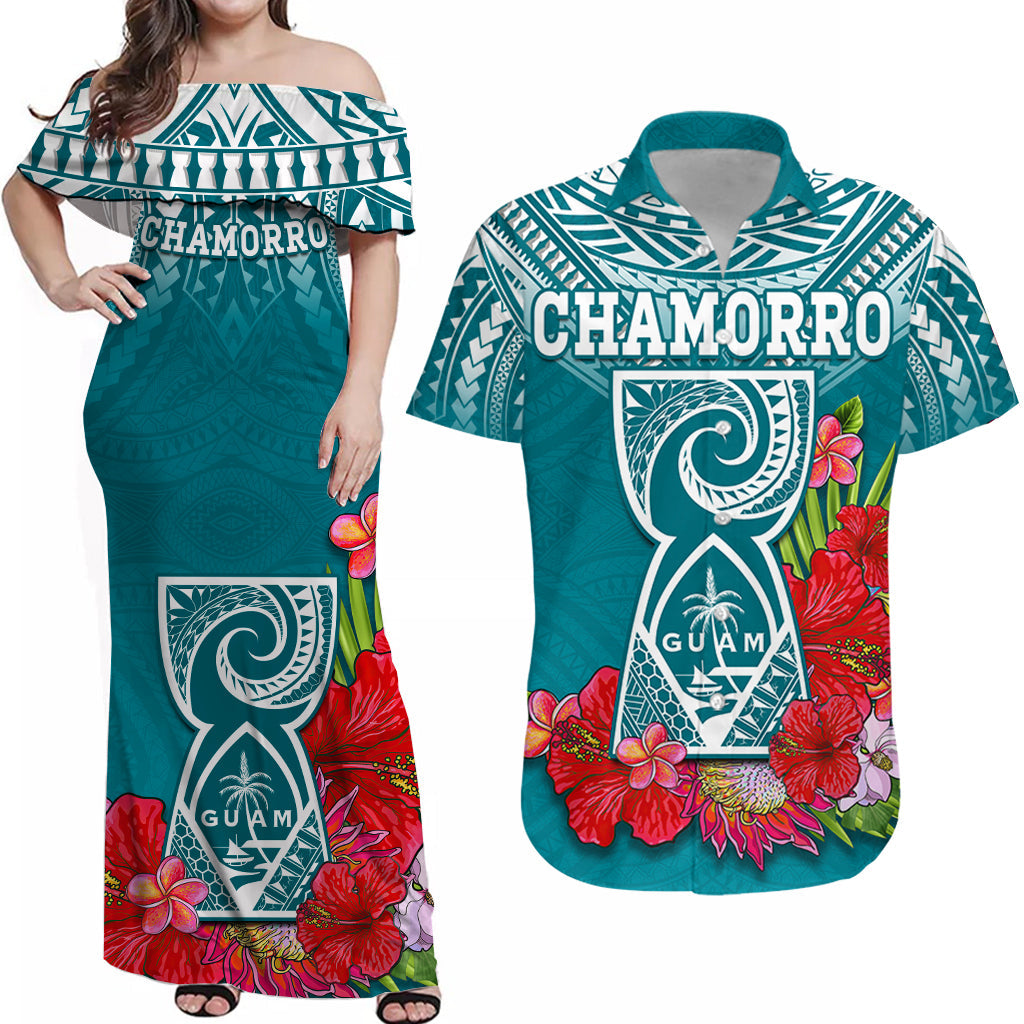 Custom Guam Chamorro Matching Hawaiian Shirt and Dress Guaman Latte Stone Tropical Flowers Turquoise Version LT14 Turquoise - Polynesian Pride