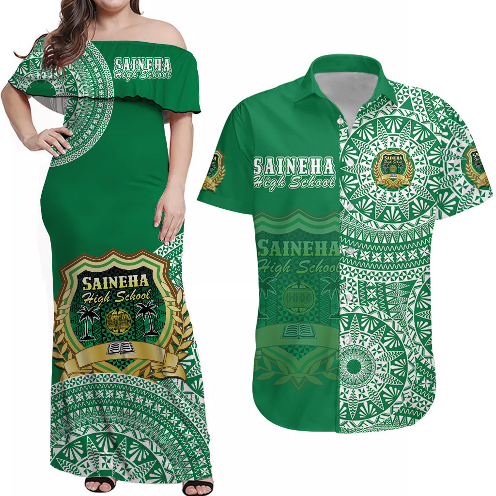 Custom Tonga Saineha High School Matching Dress and Hawaiian Shirt Tongan Ngatu Pattern LT14 Green - Polynesian Pride