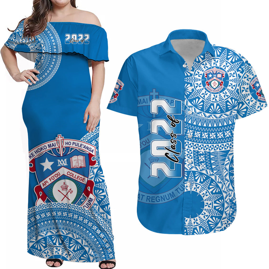 (Custom Text And Number) Polynesian Matching Hawaiian Shirt and Dress Tongan College Apifoou with Ngatu Pattern LT14 Blue - Polynesian Pride