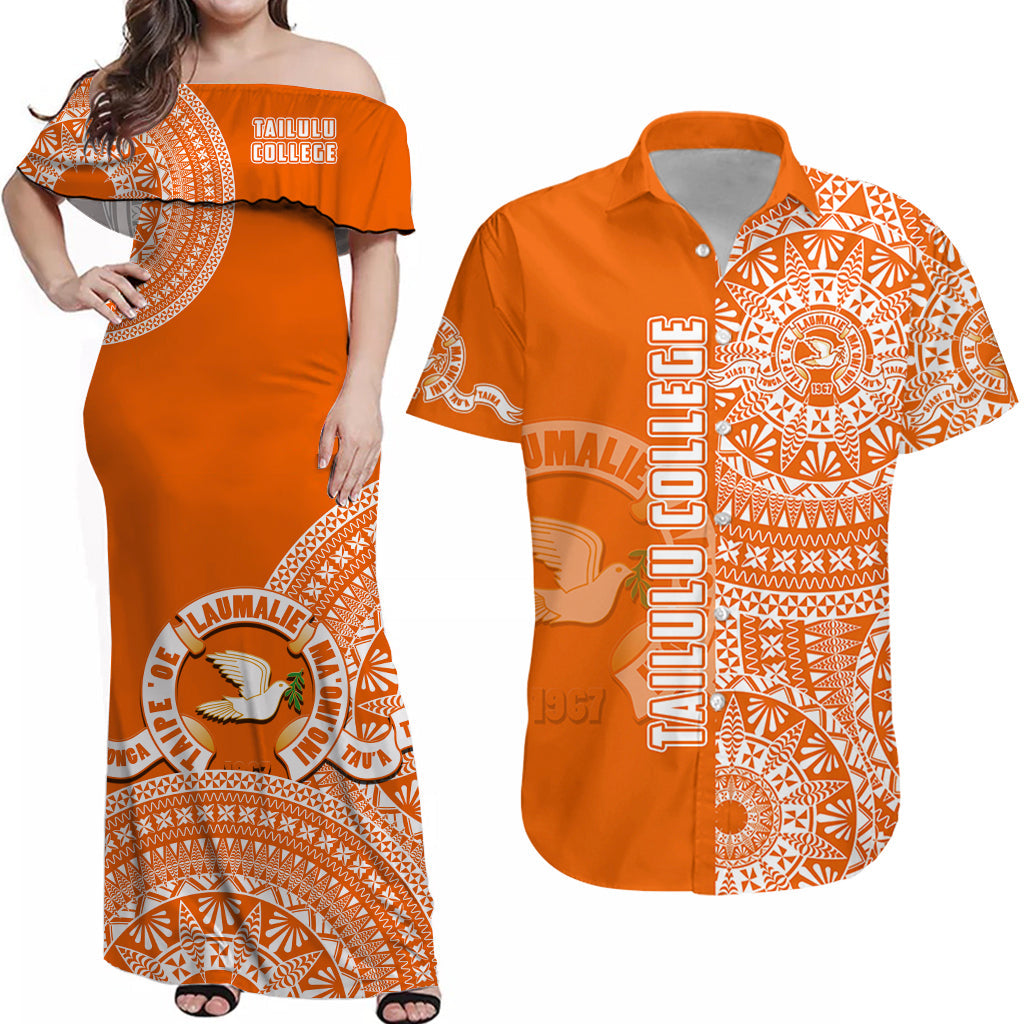 Custom Tonga Polynesian Matching Hawaiian Shirt and Dress Tailulu College with Ngatu Pattern LT14 Orange - Polynesian Pride