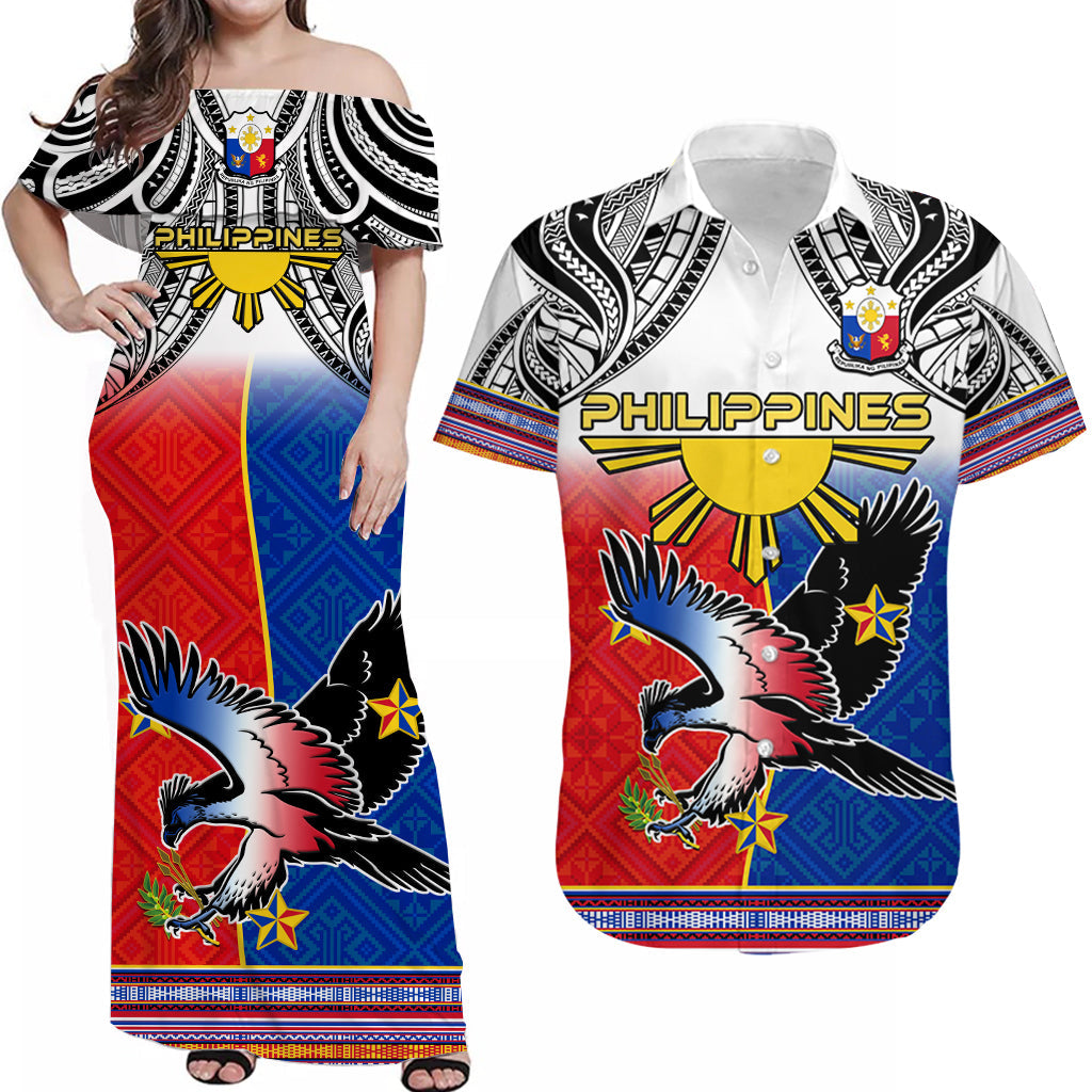 Philippines Matching Dress and Hawaiian Shirt Polynesian Filipino Pattern with Eagle LT14 White - Polynesian Pride